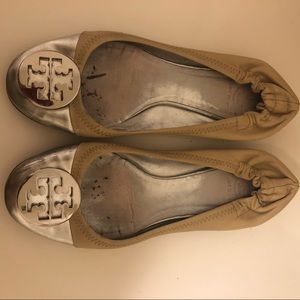 Nude/Tan/Silver Tory Burch Flats